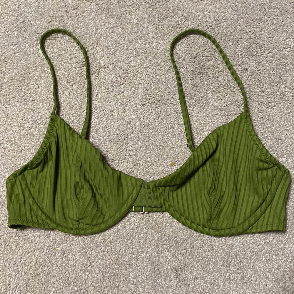 J. Crew Green Ribbed Unlined Wired Swim Bikini Top Size 38 C